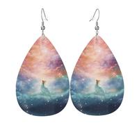 Orecchini in pelle con motivo fantasy paradiso spaziale | Orecchini stampati a forma di goccia d'acqua, adatti per scene di tutti i giorni/feste/appuntamenti