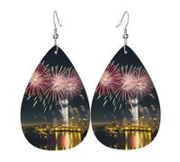 Orecchini in pelle con motivo fuochi d'artificio stampati, a goccia, accessorio alla moda per feste