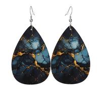 Orecchini in pelle con motivo marmorizzato oro nero | Orecchini stampati a forma di goccia d'acqua, adatti per scene di tutti i giorni/feste/appuntamenti