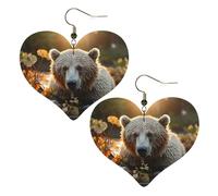 Orecchini in pelle con orso che attraversa il fiume da donna orecchini a forma di cuore leggeri orecchini pendenti gioielli regali