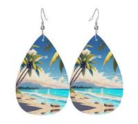 Orecchini in pelle con palma su oceano blu mare per donne pendenti, orecchini a goccia piercing gioielli leggeri regali per donne ragazze