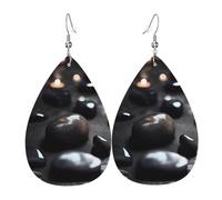 Orecchini in pelle con pietra misteriosa nera a forma di cuore, accessori da donna, adatti per l'uso quotidiano, pendolari e viaggi.