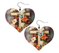 Orecchini in pelle con rami di fiori sulla croce, da donna, orecchini a forma di cuore, leggeri, orecchini pendenti, gioielli, regali