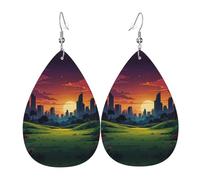 Orecchini in pelle con scena notturna in città, orecchini in stile europeo e americano per giovani donne, regali di compleanno/San Valentino