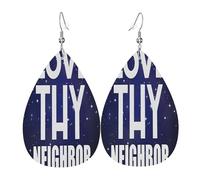 Orecchini in pelle con scritta "Ama il tuo prossimo", decorazione per abbigliamento, adatti per feste, festività e vita quotidiana