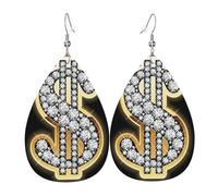 Orecchini in pelle con segno del dollaro in oro per donne pendenti, orecchini a goccia piercing gioielli leggeri regali per donne ragazze