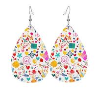 Orecchini in pelle con sfondo di buon compleanno, accessori da donna, adatti per l'uso quotidiano, pendolari e viaggi.