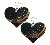 Orecchini in pelle con sfondo dorato e luna crescente per le donne orecchini a forma di cuore leggeri orecchini pendenti gioielli regali, One Size, Nessuna pietra preziosa