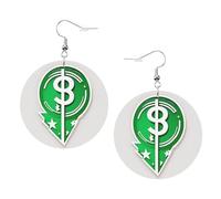 Orecchini in pelle con simbolo dei capelli verdi, rotondi su entrambi i lati, in pelle PVC stampata, con ganci placcati in argento 925, taglia unica, argento Sterling, pietra dorata, One Size, Argento