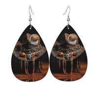 Orecchini in pelle con stampa di cappello rodeo americano occidentale, gioielli reversibili con ganci placcati in argento