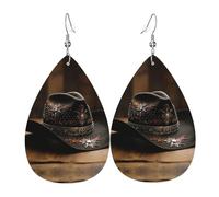 Orecchini in pelle con stampa di cappello rodeo americano occidentale, gioielli reversibili con ganci placcati in argento