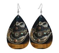Orecchini in pelle con stampa di cappello rodeo americano occidentale, gioielli reversibili con ganci placcati in argento