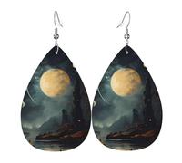 Orecchini in pelle con stelle e pianeti lunari, accessori da donna, adatti per l'uso quotidiano, pendolari e viaggi.