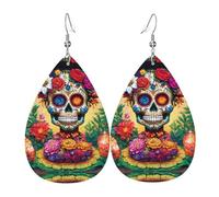 Orecchini in pelle con teschi colorati a forma di fiore, per donne, piercing a goccia, gioielli leggeri, regali per donne e ragazze