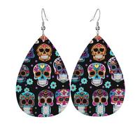 Orecchini in pelle con teschio di zucchero per le donne orecchini a goccia orecchini in pelle alla moda pendenti gioielli regali per mamma, moglie, figlie