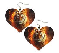 Orecchini in pelle con tigre in fiamme, orecchini da donna a forma di cuore, leggeri, orecchini pendenti, idea regalo, One Size, Nessuna pietra preziosa
