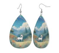 Orecchini in pelle con unicorni in lontananza, accessori da donna, adatti per l'uso quotidiano, pendolari e viaggi.