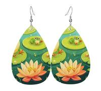 Orecchini In Pelle Cute Frog And Lotus Leggero Orecchinis Da Donna Stampa Waterdrop Di Orecchino Di Cuoio Per Festa Vacanze Decorazioni