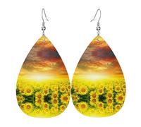 Orecchini in pelle da donna a forma di tramonto di girasole da sogno per donne orecchini in pelle forata a goccia set di gioielli di compleanno regali di Natale per le donne