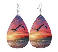 Orecchini in pelle da donna a goccia orecchini pendenti leggeri Gabbiano marino che vola sopra il cielo colorato gioielli regalo