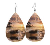 Orecchini in pelle da donna con motivo a goccia e tramonto sulla spiaggia, set di orecchini in pelle per compleanno, regali di Natale per le donne