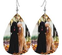 Orecchini in pelle da donna Due barboncini reali Autunno Foresta Orecchini pendenti per ragazze