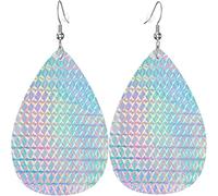Orecchini in pelle da donna Orecchini pendenti con ologramma arcobaleno colorato per ragazze
