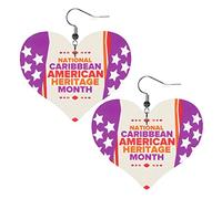 Orecchini in pelle del mese del patrimonio americano caraibico per le donne Ciondolano l'orecchino con il ciondolo a forma di cuore con i regali del gancio per la ragazza adulta