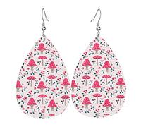 Orecchini in pelle di fungo rosso Flora Art per le donne Ciondola il pendente dell'orecchino di goccia con i regali del gancio per la ragazza adulta
