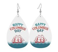 Orecchini In Pelle Happy Columbus Day | Orecchini in pelle a forma di lacrima leggeri e lussuosi Per adatti per l'uso quotidiano feste e appuntamenti