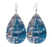 Orecchini In Pelle Houses Under The Ice Stampa Orecchini Pendenti Donna Confortevoli Waterdrop Di Orecchino Di Cuoio Per Festa Decorazioni Mamma