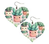 Orecchini in pelle leggera, con stampa di piante grasse, orecchini a forma di cuore, gioielli pendenti accattivanti per lei, Misura unica, Pelle, Nessuna pietra preziosa