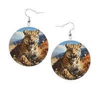 Orecchini in pelle leopardata alla ricerca della preda - orecchini rotondi in pelle PVC stampata su entrambi i lati con ganci placcati in argento 925, taglia unica, argento Sterling, pietra d'oro