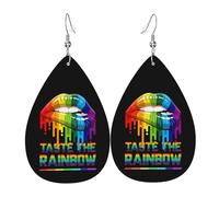 Orecchini In Pelle Lgbt Pride Rainbow Gay Lips Taste The Rainbow Orecchino In Ecopelle Moda Orecchini A Goccia Lunghi, Per Le Donne, Carnevale, Party