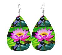 Orecchini In Pelle Lotus Flowers Print Ecopelle Orecchino Classico Orecchini A Goccia, Per Carnevale, Le Donne, Party