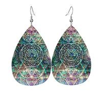 Orecchini In Pelle Mandala Sacred Geometry Abstract Ecopelle Orecchino Moda Classico Orecchini In Pelle A Goccia, Per Birthday, Wedding, Le Donne