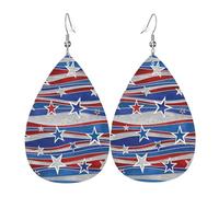 Orecchini in pelle Patriottici con strisce di stelle per il giorno dell'indipendenza per le donne a goccia pendenti stampati accessori moda abbigliamento quotidiano festa, Misura unica, Pelle