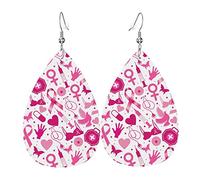 Orecchini in pelle per la consapevolezza del cancro al seno per le donne Orecchini a goccia d'acqua in finta pelle Orecchini pendenti leggeri vintage per le donne