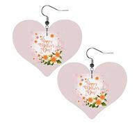 Orecchini in pelle per la festa della mamma felice per le donne Orecchini pendenti con ciondolo a forma di cuore con gancio Regali per ragazza adulta