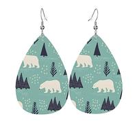 Orecchini In Pelle Polar Bear Winter Tree Green Ecopelle Orecchino Confortevoli Classico Orecchini In Pelle A Goccia, Per Carnevale, Ouple, Valentine'S Day