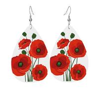 Orecchini In Pelle Poppy Flowers Print Ecopelle Orecchino Confortevoli Classico Goccia D'Acqua Orecchini, Per Wedding, Valentine'S Day, Carnevale