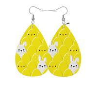 Orecchini In Pelle Rabbits Yellow Cute Easter Eggs And Bunny Chicks Ecopelle Orecchino Classico Confortevoli Orecchini Pendent, Per Birthday, Party, Carnevale