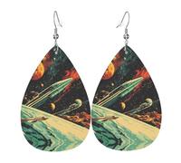 Orecchini In Pelle Retro Space Pattern Ecopelle Orecchino Confortevoli Decorazioni Per Feste Orecchini In Pelle A Goccia, Per Birthday, Wedding, Ouple