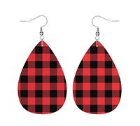 Orecchini In Pelle Scottish Red Black Buffalo Checkered Ecopelle Orecchino Decorazioni Per Feste Orecchini A Goccia, Per Party, Carnevale, Le Donne