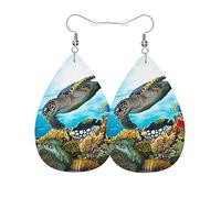 Orecchini In Pelle Sea Turtle Colorful Coral Reef Fish And Sea Turtle Orecchino In Ecopelle Confortevoli Decorazioni Per Feste Orecchini A Goccia, Per Birthday, Carnevale, Le Donne