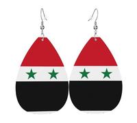 Orecchini in pelle stampata con bandiera della Repubblica araba siriana, orecchini leggeri a goccia, perfetti per Natale, San Valentino