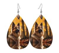 Orecchini in pelle stampata su entrambi i lati con cane pastore forte int e forma di gocce d'acqua, creativi, leggeri e nuovi, colori vivaci e vivaci.