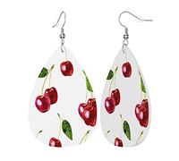 Orecchini In Pelle Watercolor Cherries Red Berries Orecchino In Ecopelle Decorazioni Per Feste Orecchini A Goccia, Per Party, Carnevale, Le Donne