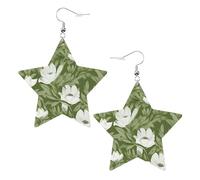 Orecchini In Pelle White Flowers Green2 Confortevoli Orecchini Pendenti Lunghi Leggero Ciondolo Orecchio Per Festa Mamma Bambina