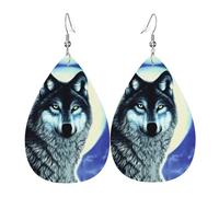 Orecchini In Pelle Wolf Under Moon Prints Orecchino In Ecopelle Confortevoli Classico Goccia D'Acqua Orecchini, Per Le Donne, Wedding, Valentine'S Day